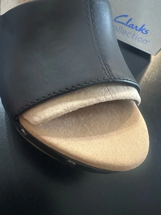 Clarks Black Leather Cork Wedge Sandal - Picture 4 of 14